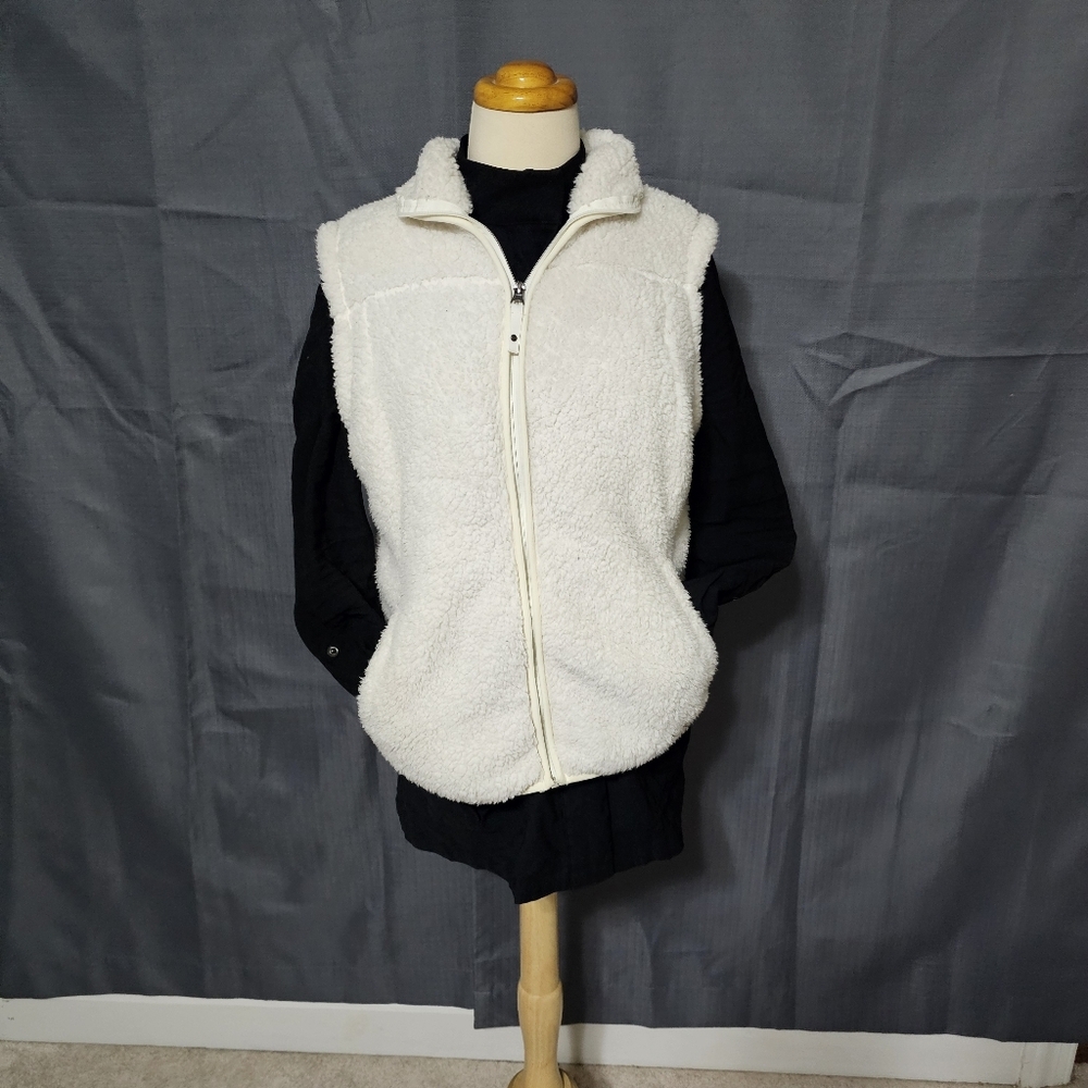 Free Country White Sherpa Fleece Vest Size S Teddy Full Zip